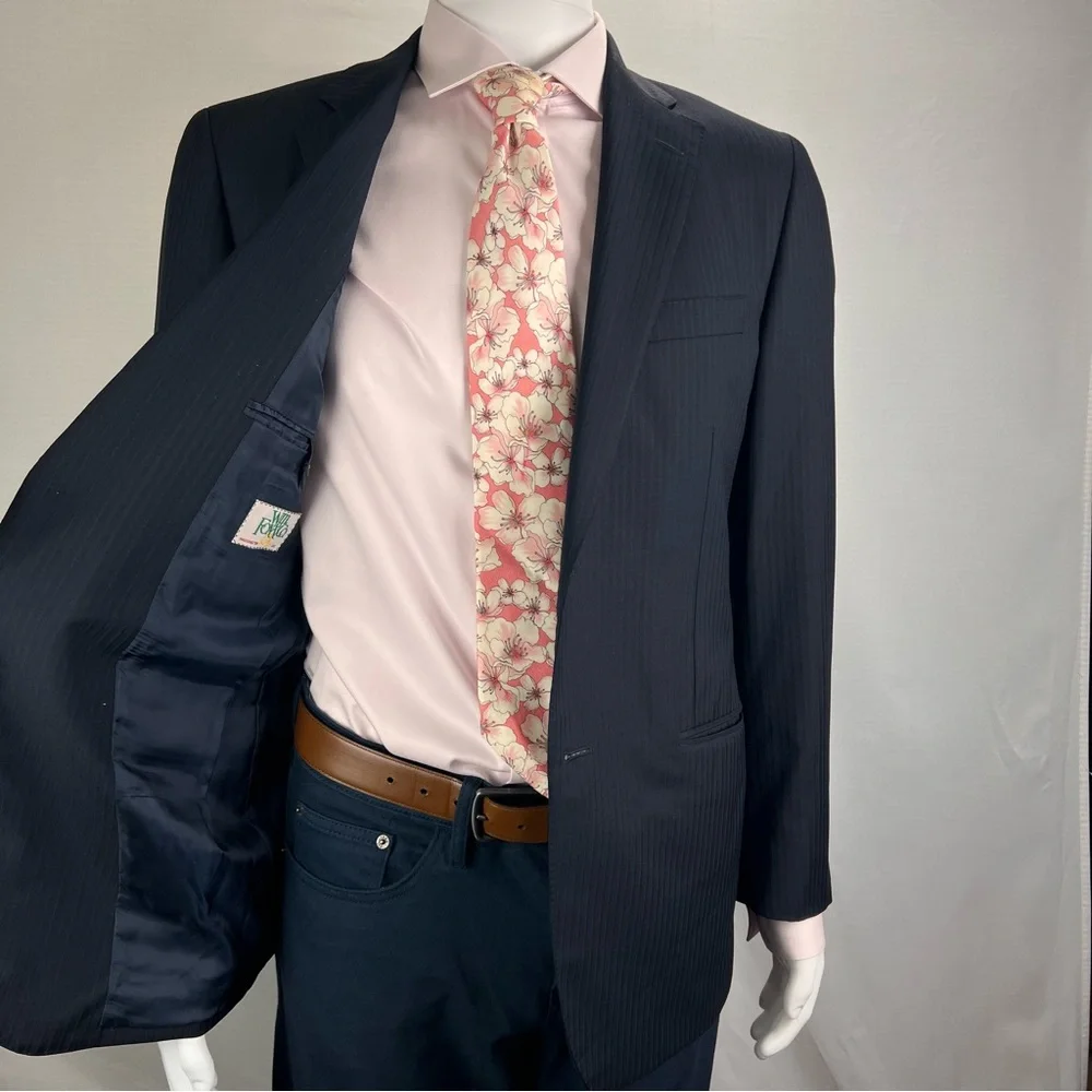 Samuelsohn 40R Navy Pinstripe Blazer - Super 120s, Surgeon’s Cuffs - Picture 1 of 9